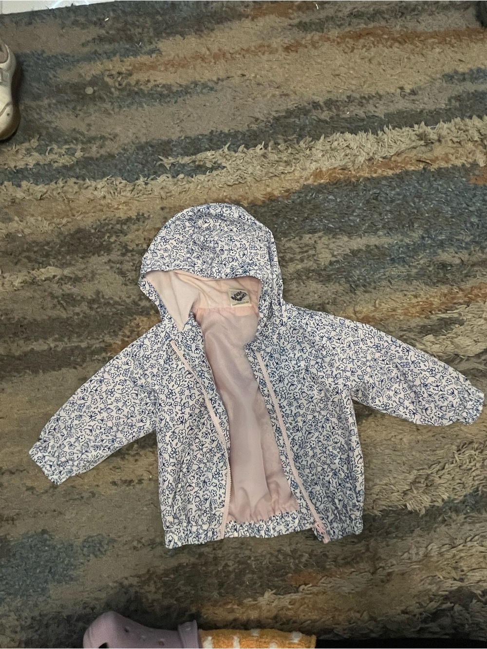 First Impressions Navy Floral Hooded Raincoat with Light Pink Lining for 18m